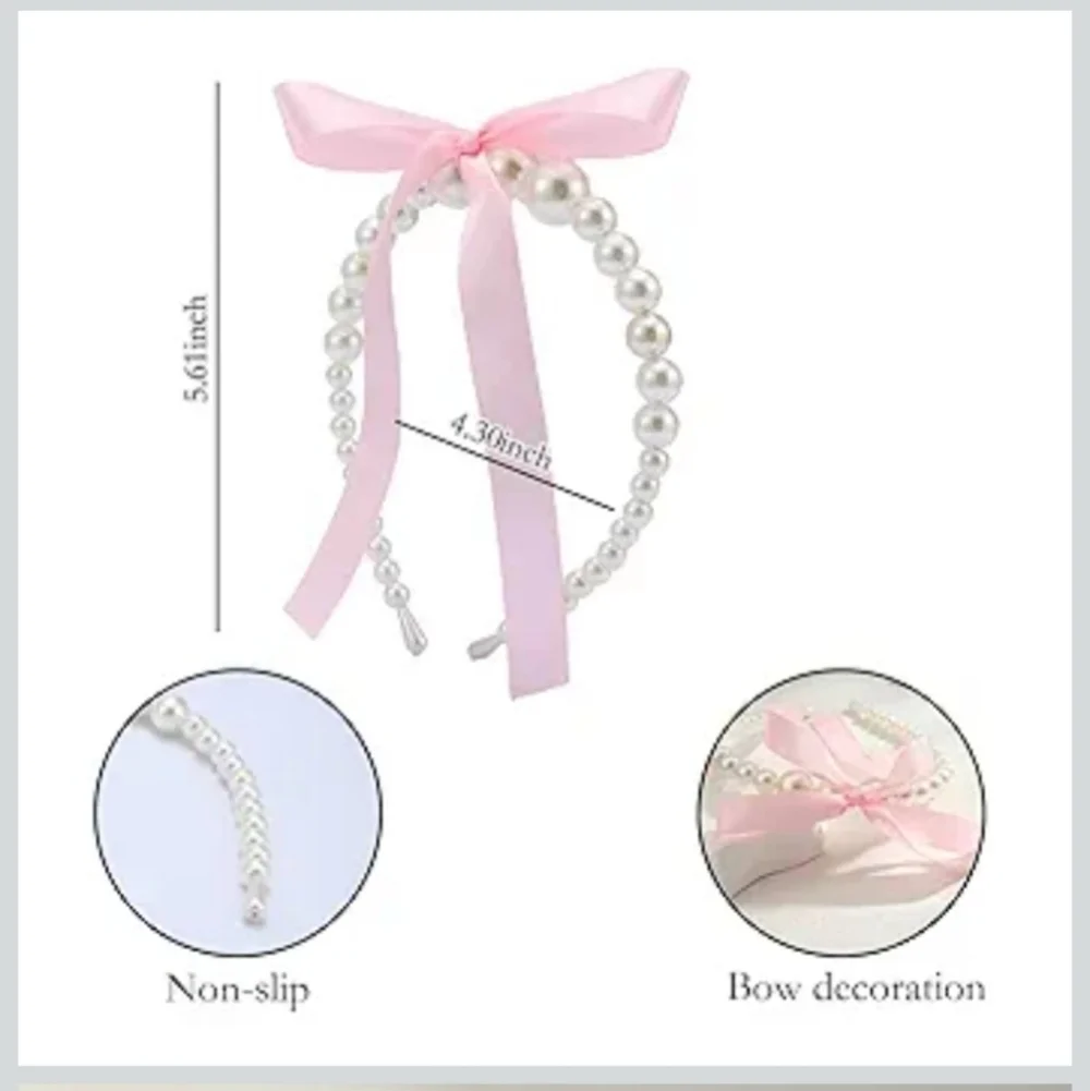 Beautiful Pearl Headband with Pink Bow 🎀🎀